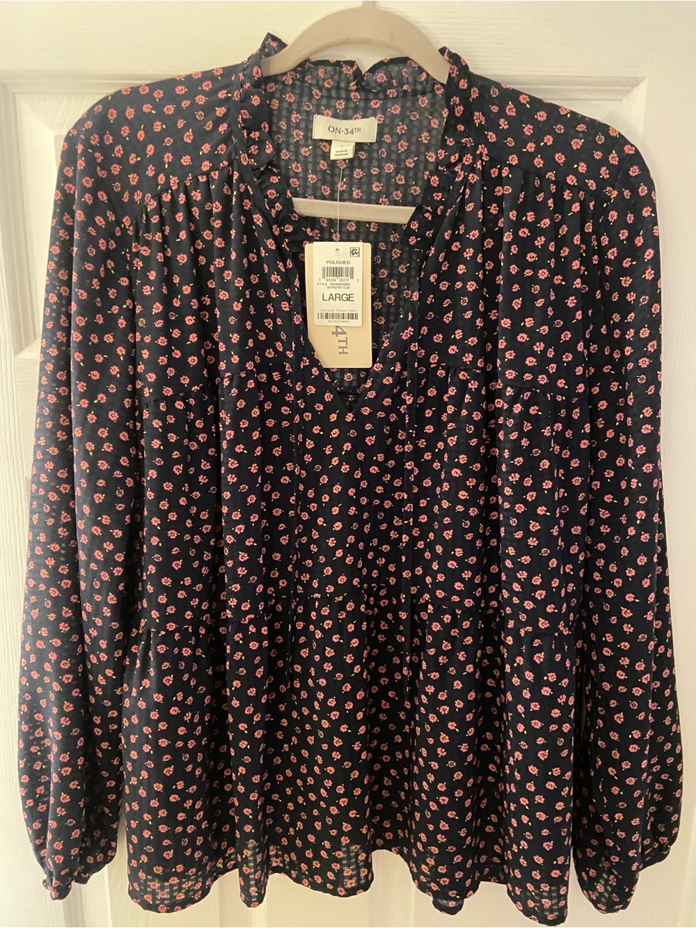 ON-34TH Navy Floral Tiered Tunic Top - Large